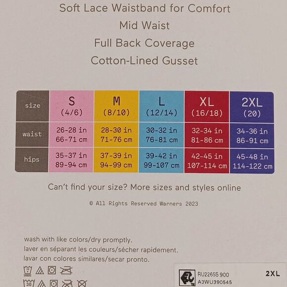 Warners Briefs 5-Pack No Pinching No Problems Lace Waistband Hipster Size 2XL - Picture 6 of 9